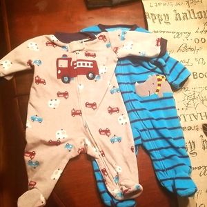2 Carter's Footie Fleece PJs 0-3M